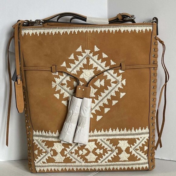 Rebecca Minkoff Boho Drawstring Leather Crossbody Bag Brown Aztec Slim - Picture 9 of 13